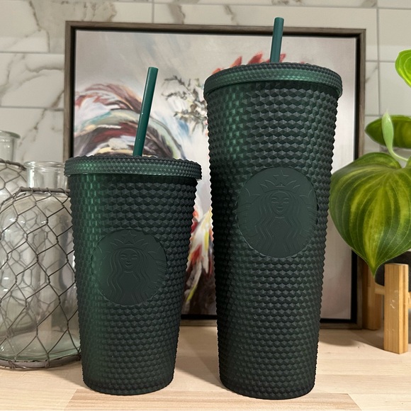 New! Green 2022 Starbucks Soft Touch Studded Tumblers 24oz & 16oz Matte Green - Picture 8 of 8